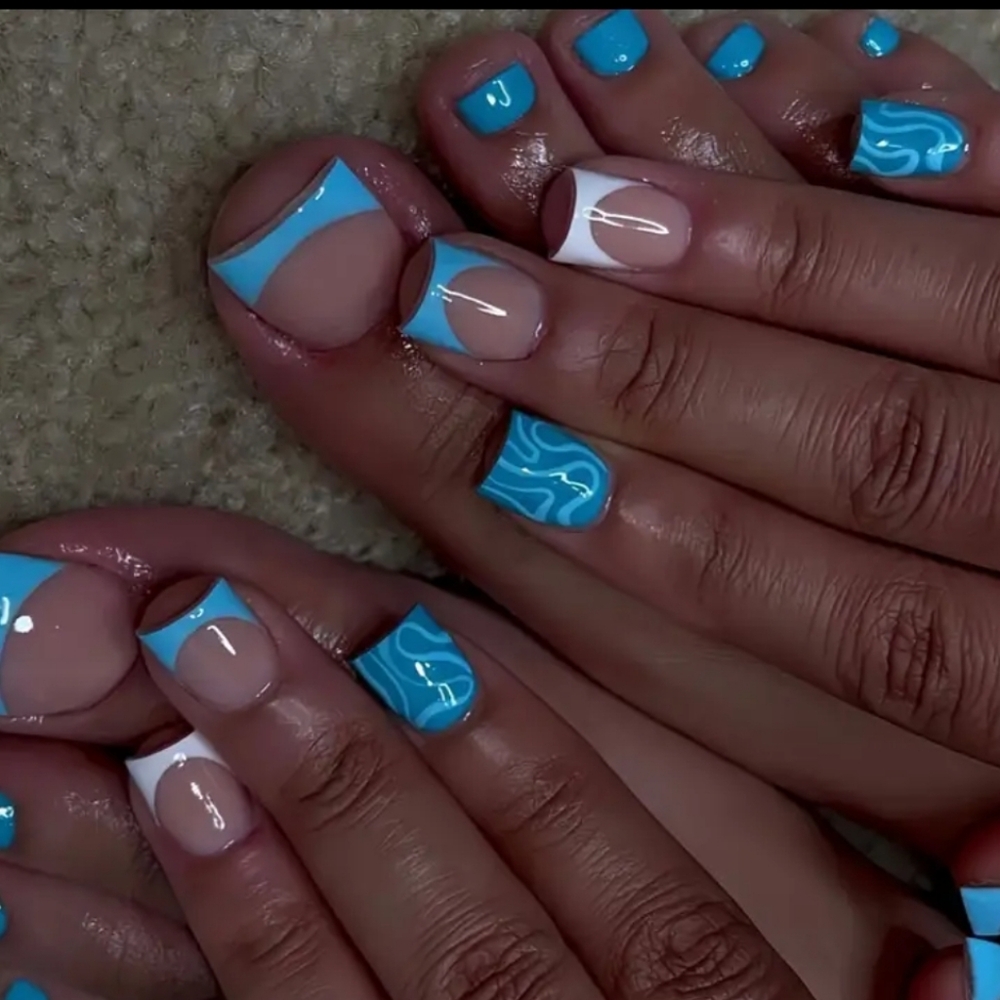 Blue and White Nail Art Hands &Toes